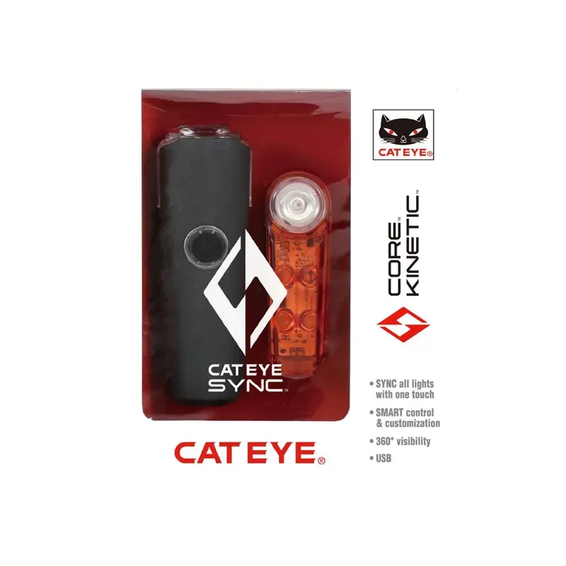Cateye Sync Core And Kinetic Front and Rear Light Set